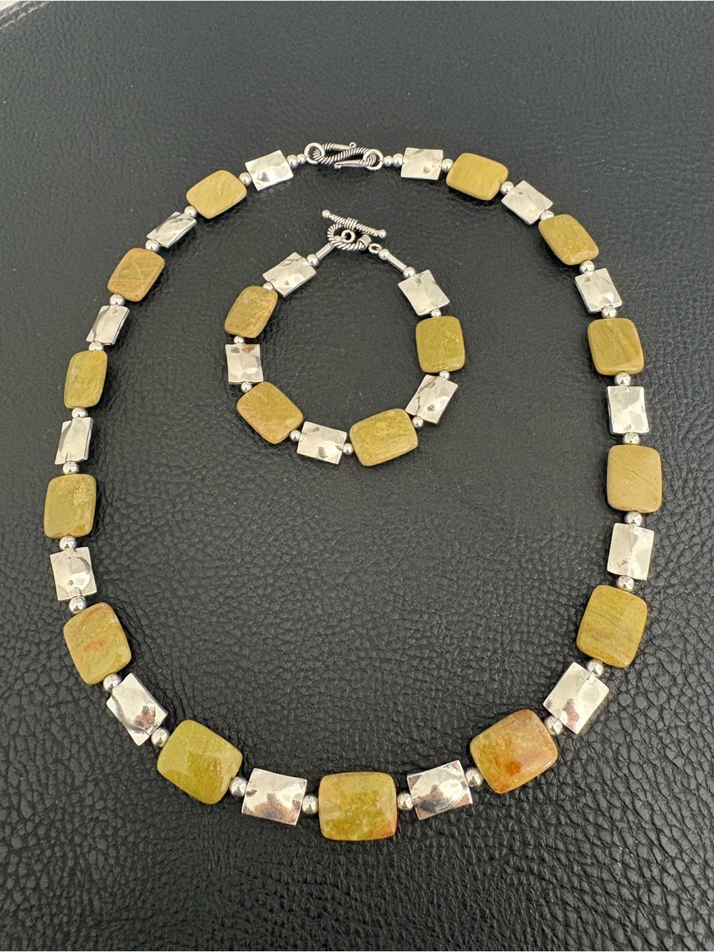 Thai Silver & Yellow Turquoise Beaded Necklace and Bracelet Set